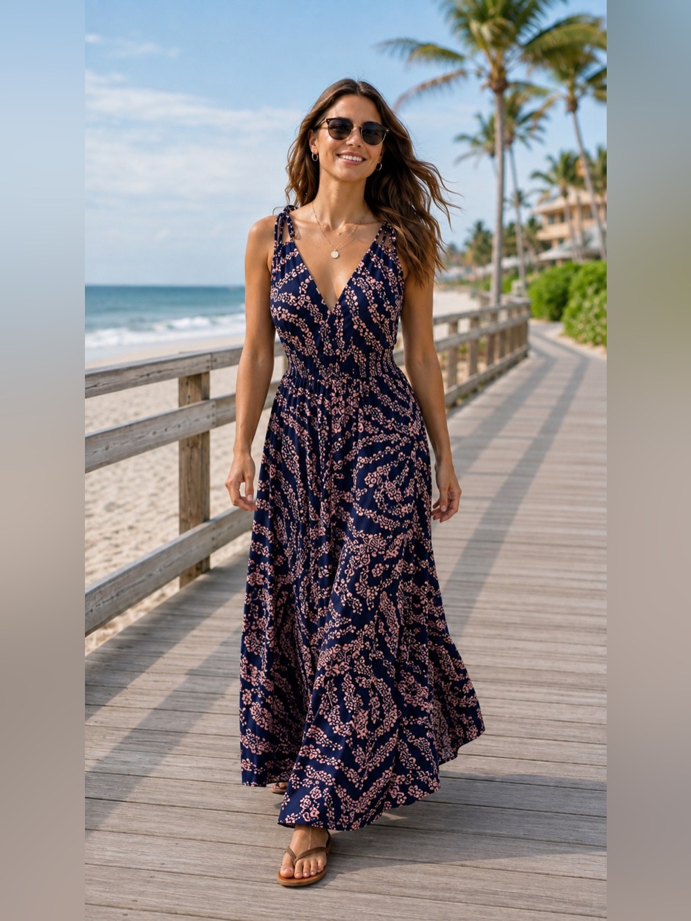 Patrons of Peace Navy and Pink Floral maxi dress Sz S